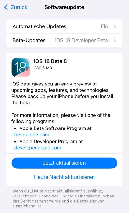 邯郸苹果手机维修分享苹果 iOS / iPadOS 18 开发者预览版 Beta 8 发布 